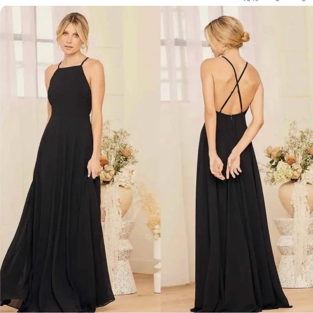 Lulu's Classic Black Backless Maxi Dress